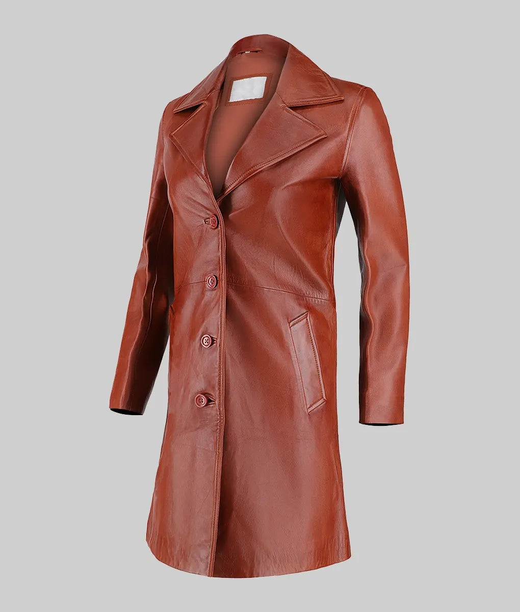 Women’s Brown Leather Trench Coat