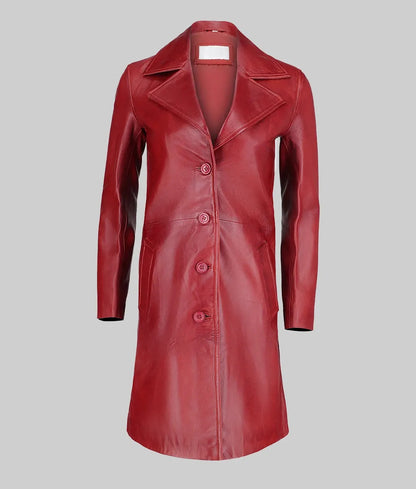 Women’s Red Leather Trench Coat
