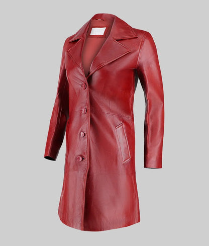 Women’s Red Leather Trench Coat