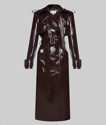  Women’s Burgundy Leather Trench Coat