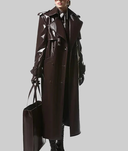  Women’s Burgundy Leather Trench Coat