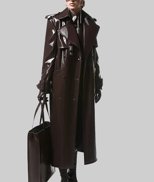  Women’s Burgundy Leather Trench Coat