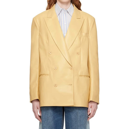 Women’s Double Breasted Yellow Leather Blazer