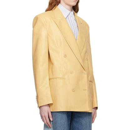 Women’s Double Breasted Yellow Leather Blazer