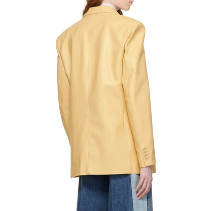 Women’s Double Breasted Yellow Leather Blazer