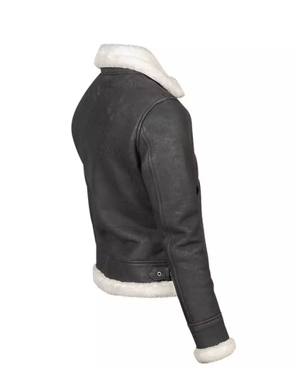 Women’s White Shearling B-3 Leather Bomber Jacket – Grey Lined Aviator Style