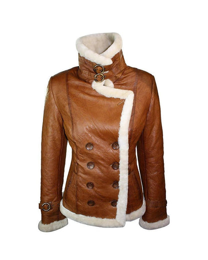 Women’s Tan Brown Double Breasted Shearling Jacket
