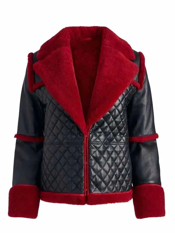 Women’s Black B3 Aviator Pilot Leather Jacket with Red Shearling