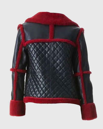 Women’s Black B3 Aviator Pilot Leather Jacket with Red Shearling