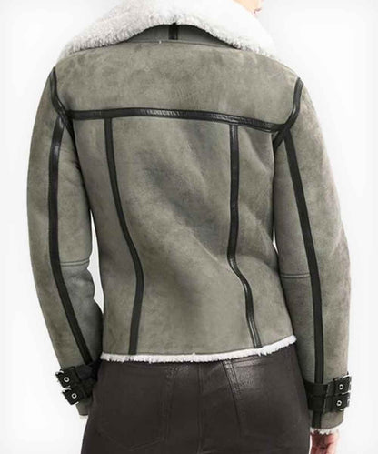 Women’s Grey Shearling Leather Jacket – Soft & Stylish Winter Outerwear