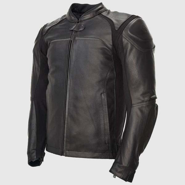 Men Black Matte Buffalo Leather Jacket With Performance Sport Biker Style
