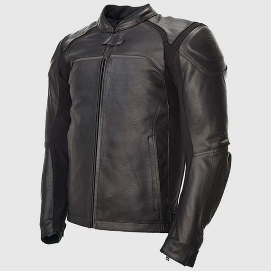 Men Black Matte Buffalo Leather Jacket With Performance Sport Biker Style