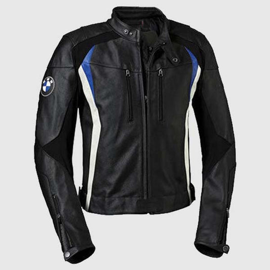 Men Black Cowhide Leather Motorcycle Jacket With CE Armor Protection