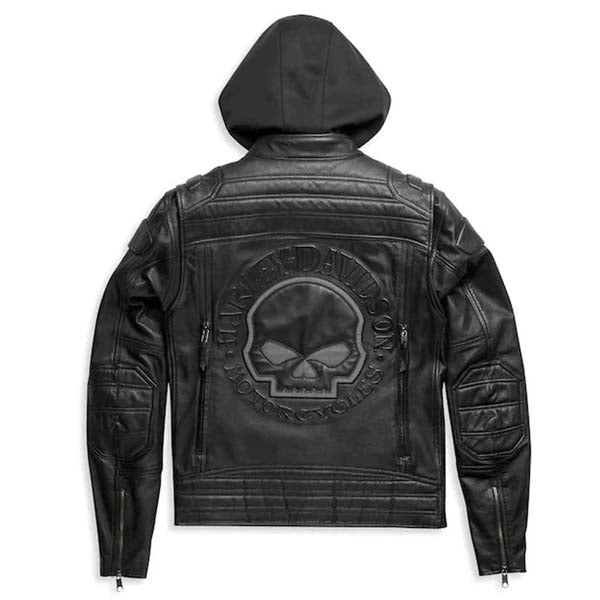 Men Black Cowhide Leather Motorcycle Jacket With Removable Fleece Hoodie