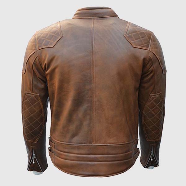 Men Brown Distressed Aniline Cowhide Leather Jacket With Cafe Racer Style