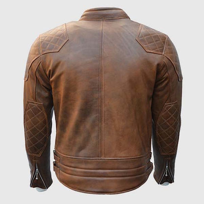 Men Brown Distressed Aniline Cowhide Leather Jacket With Cafe Racer Style