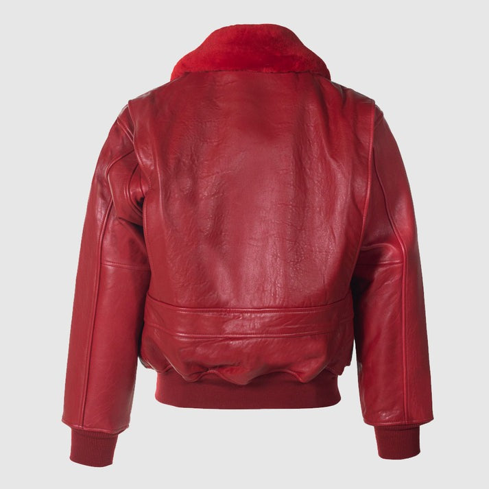 Men Brown Lambskin Leather Flight Jacket With Shearling Collar and Wings of Gold Patch