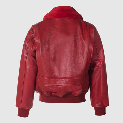 Men Brown Lambskin Leather Flight Jacket With Shearling Collar and Wings of Gold Patch