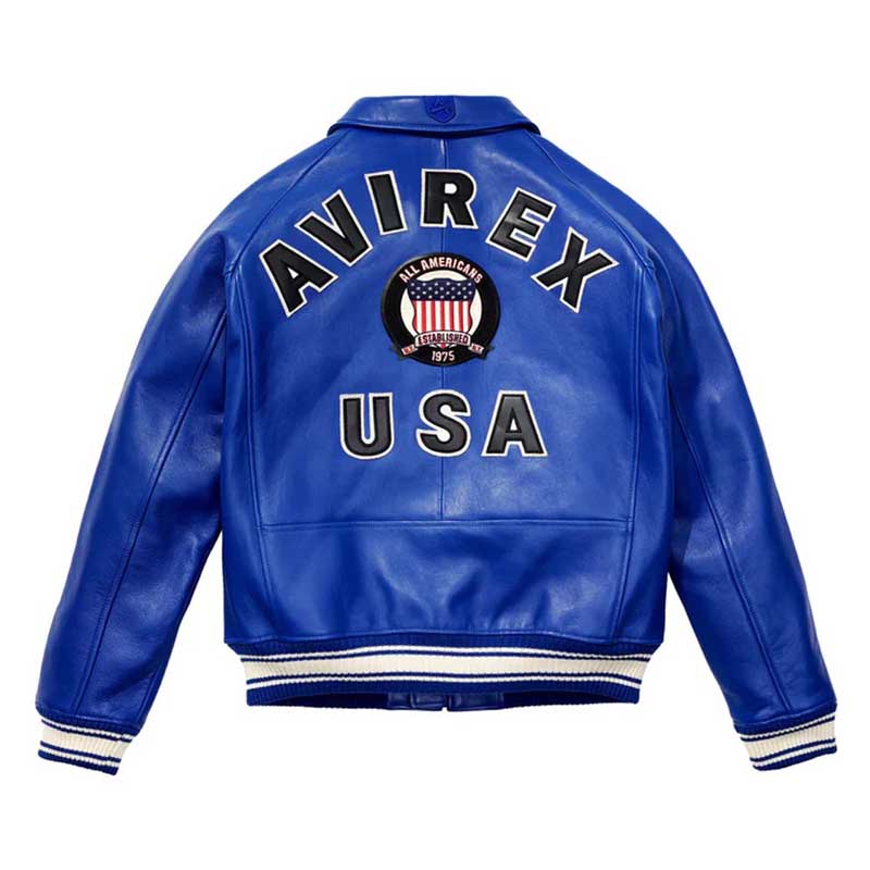 Men’s Avirex Royal Blue Leather Bomber Jacket