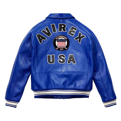 Men’s Avirex Royal Blue Leather Bomber Jacket