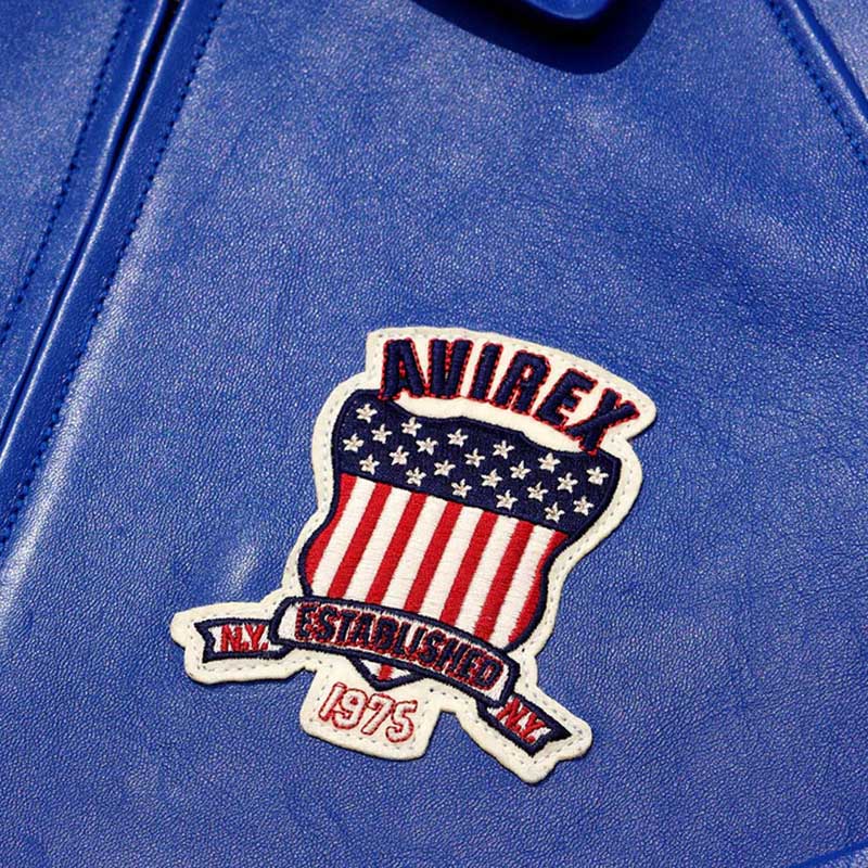 Men’s Avirex Royal Blue Leather Bomber Jacket