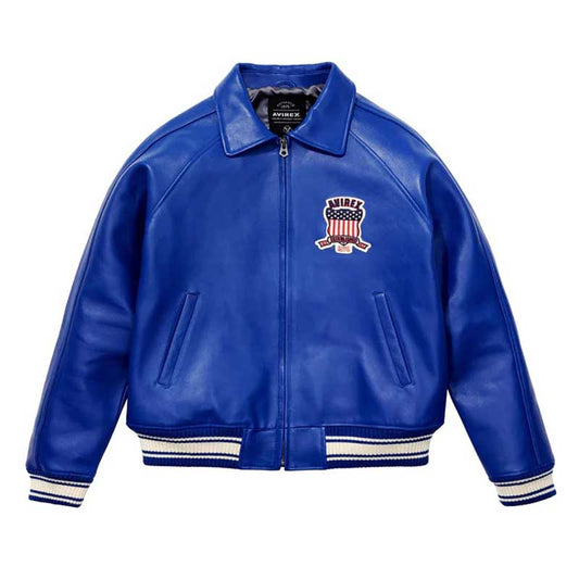 Men’s Avirex Royal Blue Leather Bomber Jacket