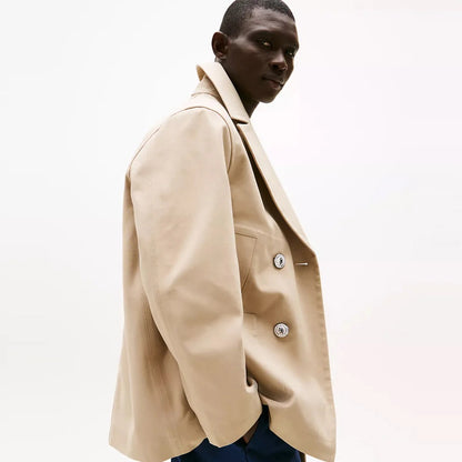 Men’s Beige Double Breasted Royal Navy Cotton Peacoat