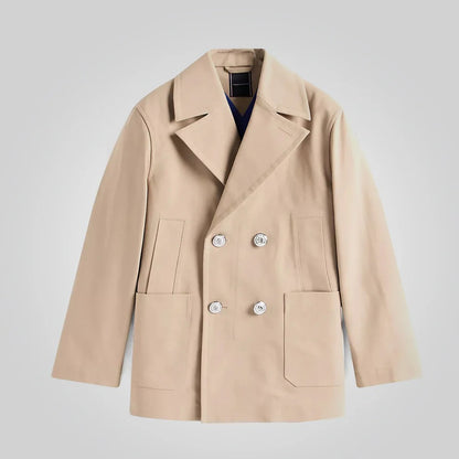 Men’s Beige Double Breasted Royal Navy Cotton Peacoat