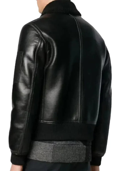 Men’s Black Leather Bomber Jacket with Shearling – Biker Style Meets Winter Comfort