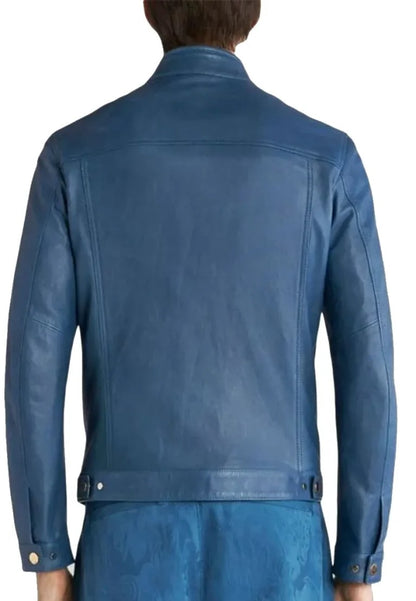 Men’s Classic Blue Leather Biker Jacket – Timeless Moto Street Style