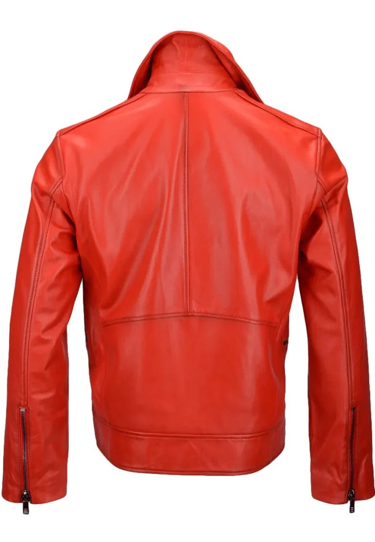 Men’s Red Real Leather Biker Jacket – Bold, Durable & Street-Ready