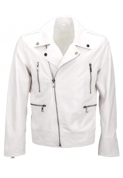 Men’s White Racer Leather Jacket – Sleek, Sporty & Statement-Making
