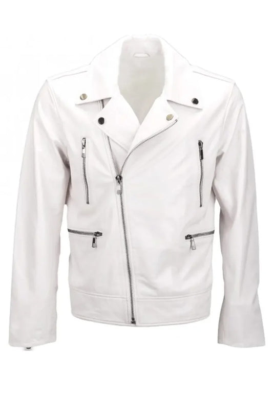 Men’s White Racer Leather Jacket – Sleek, Sporty & Statement-Making
