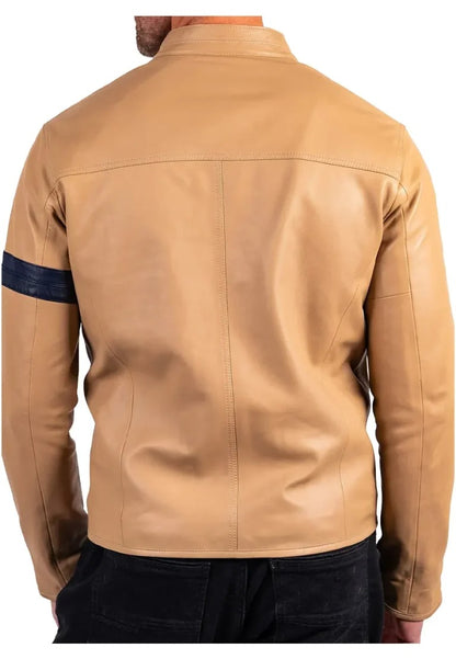 Men’s Light Tan Leather Biker Jacket – Classic Moto Style