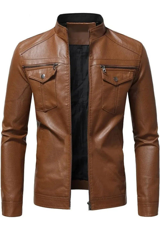 Men’s Retro Brown Leather Biker Jacket – Classic Vintage Motorcycle Style