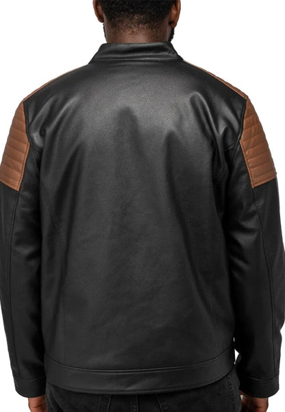 Men’s Black and Brown Colorblock Leather Moto Jacket – Modern Biker Edge