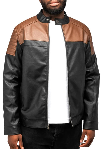 Men’s Black and Brown Colorblock Leather Moto Jacket – Modern Biker Edge