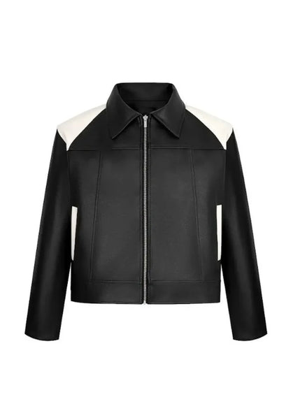 Men’s Black and White Leather Ryder Jacket – Sporty Moto-Inspired Style