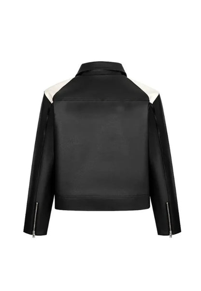 Men’s Black and White Leather Ryder Jacket – Sporty Moto-Inspired Style