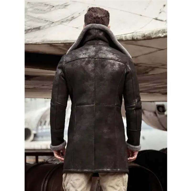 Men's Black Sheepskin Leather B7 Bomber Coat With Faux Shearling Lining