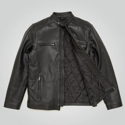 Men’s Black Cafe Racer Leather Moto Jacket