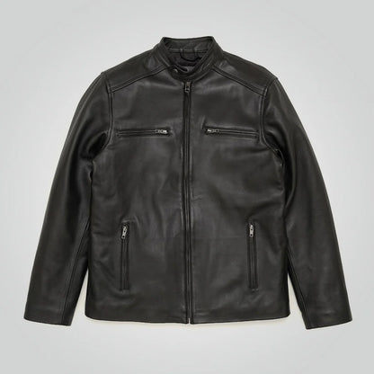 Men’s Black Cafe Racer Leather Moto Jacket