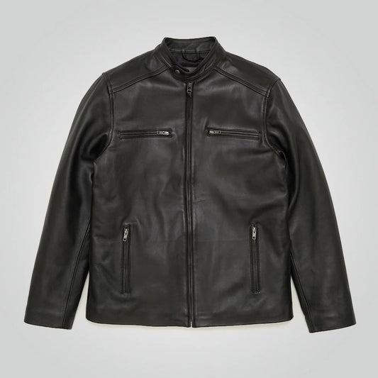 Men’s Black Cafe Racer Leather Moto Jacket