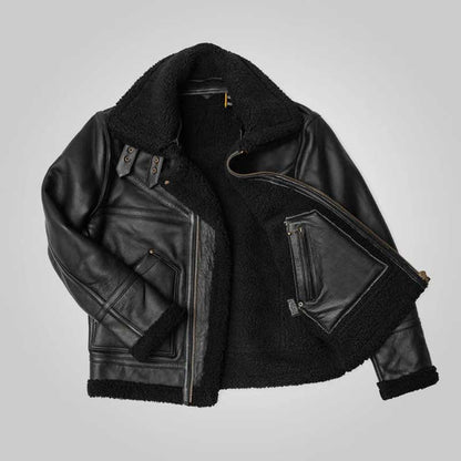 Men’s Black Double Collar B3 Sheepskin Shearling Jacket