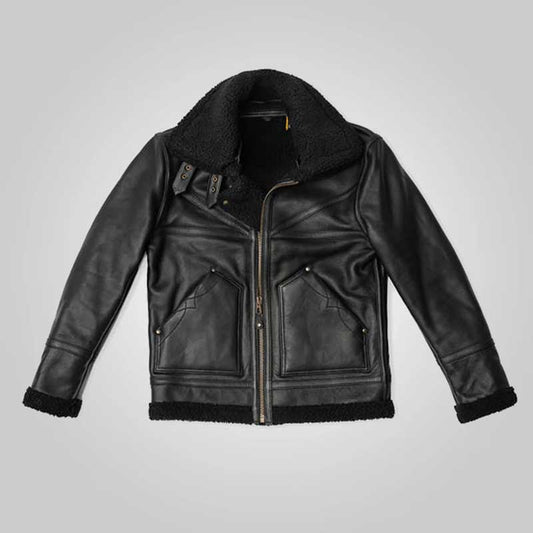 Men’s Black Double Collar B3 Sheepskin Shearling Jacket