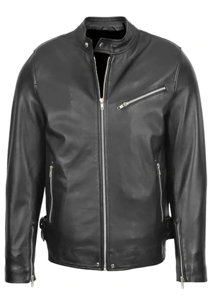 Men’s Black Cafe Racer Leather Biker Jacket – Classic, Rugged & Timeless