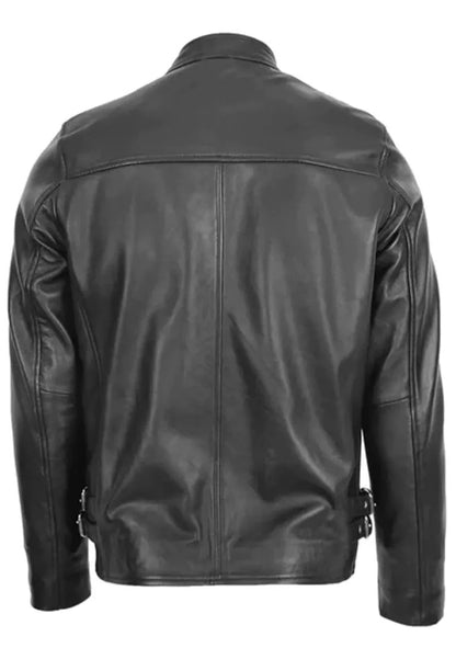 Men’s Black Cafe Racer Leather Biker Jacket – Classic, Rugged & Timeless