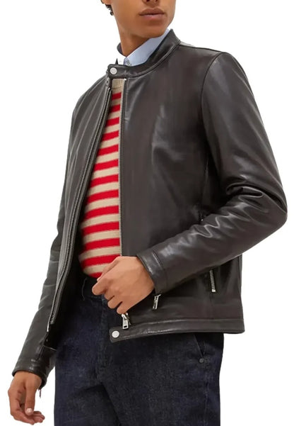 Men’s Black Slim Fit Leather Motorcycle Riding Jacket – Sleek & Performance-Ready