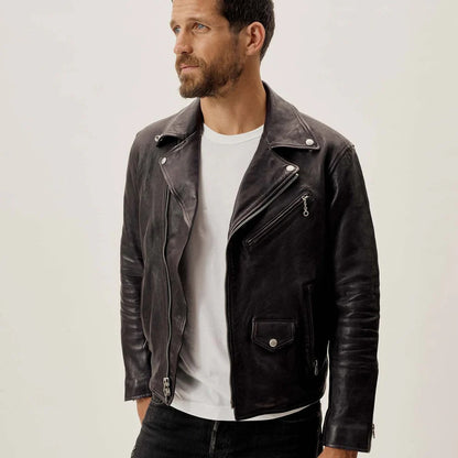 Men’s Black Goatskin Moto Leather Motorcycle Jacket