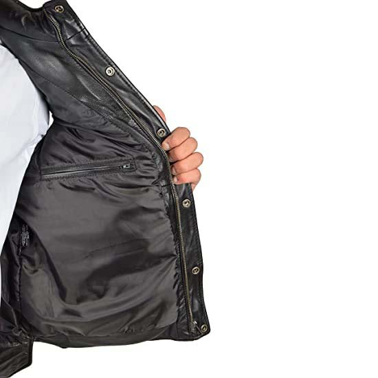 Men's Black Sheepskin Leather Puffer Vest with Turtle Neck Zip Closure